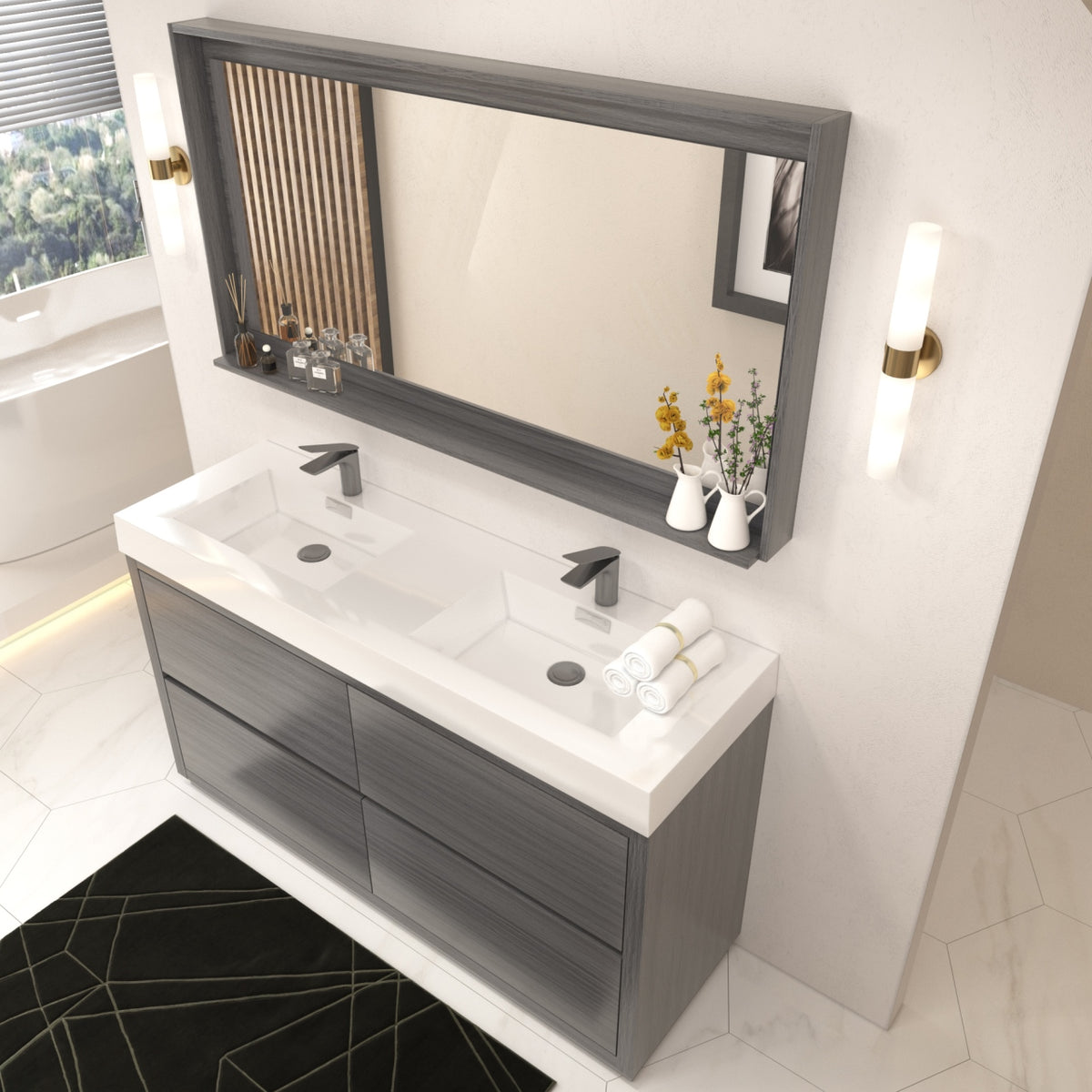 Kube Bath Bliss 60" Double Sink Free Standing Modern Bathroom Vanity - Vulcan Ash Grey (FMB60D-VAG) view 2