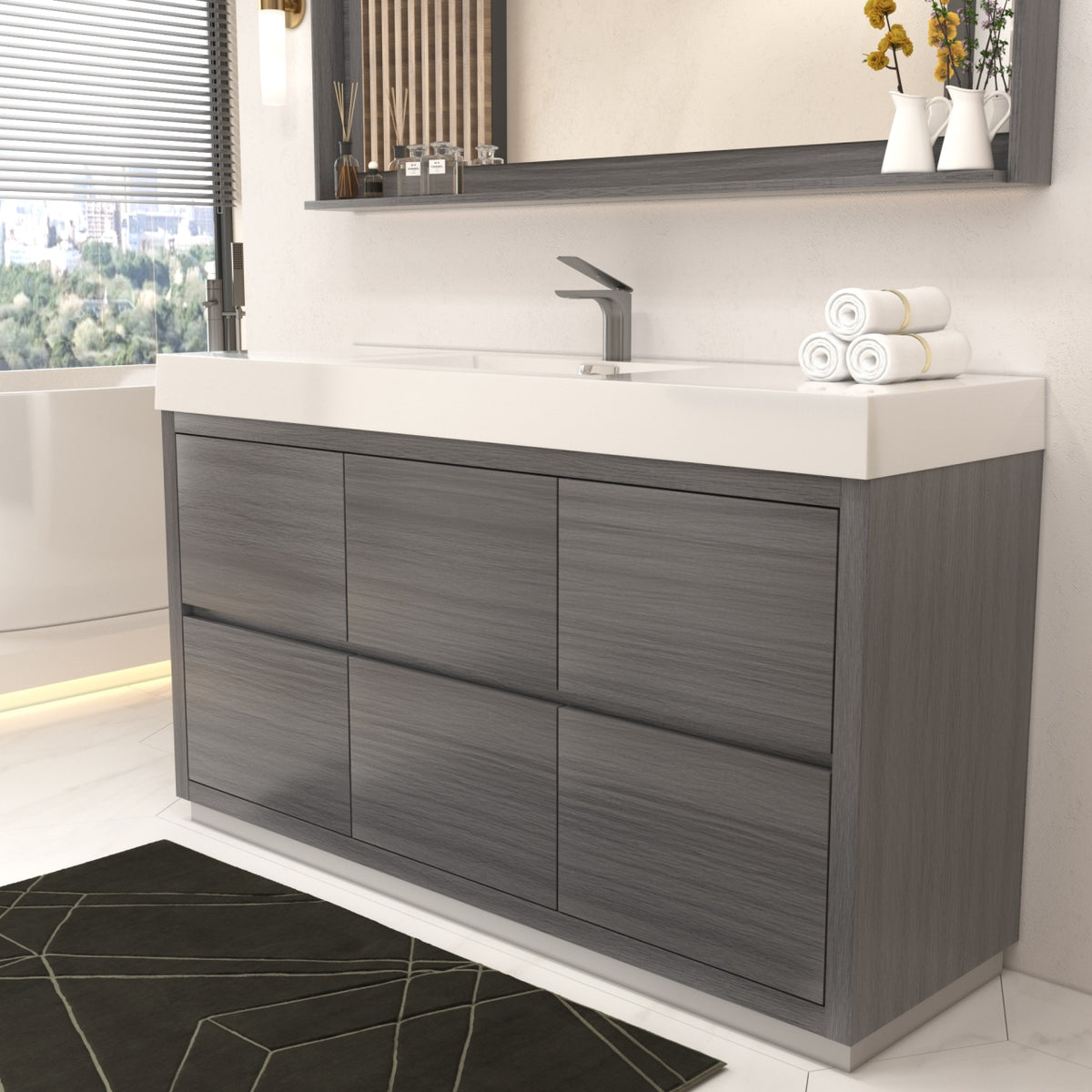 Kube Bath Bliss 60" Single Sink Free Standing Modern Bathroom Vanity - Vulcan Ash Grey (FMB60S-VAG) view 3