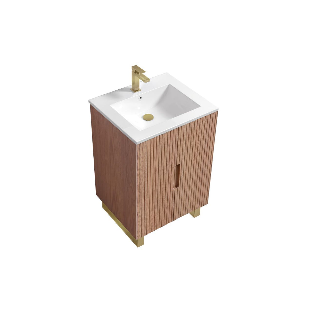 Kube Bath FIORE 24'' Floor Mount Mount Cabinet - Oak Wood - Oakwood / Brushed Gold Legs (FSKSW24-OAKWOOD-GOLD)