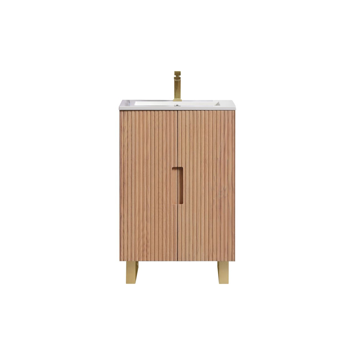 Kube Bath FIORE 24'' Floor Mount Mount Cabinet - Oak Wood - Oakwood / Brushed Gold Legs (FSKSW24-OAKWOOD-GOLD) view 2