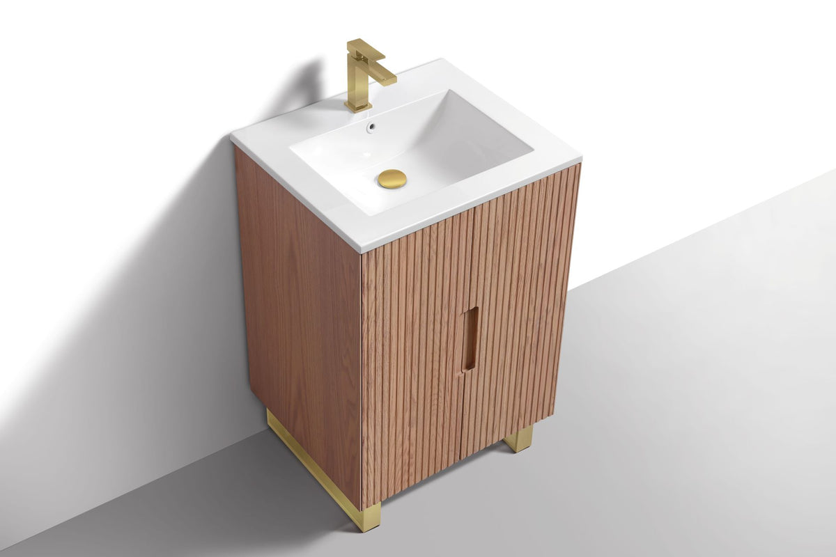 Kube Bath FIORE 24'' Floor Mount Mount Cabinet - Oak Wood - Oakwood / Brushed Gold Legs (FSKSW24-OAKWOOD-GOLD) view 6