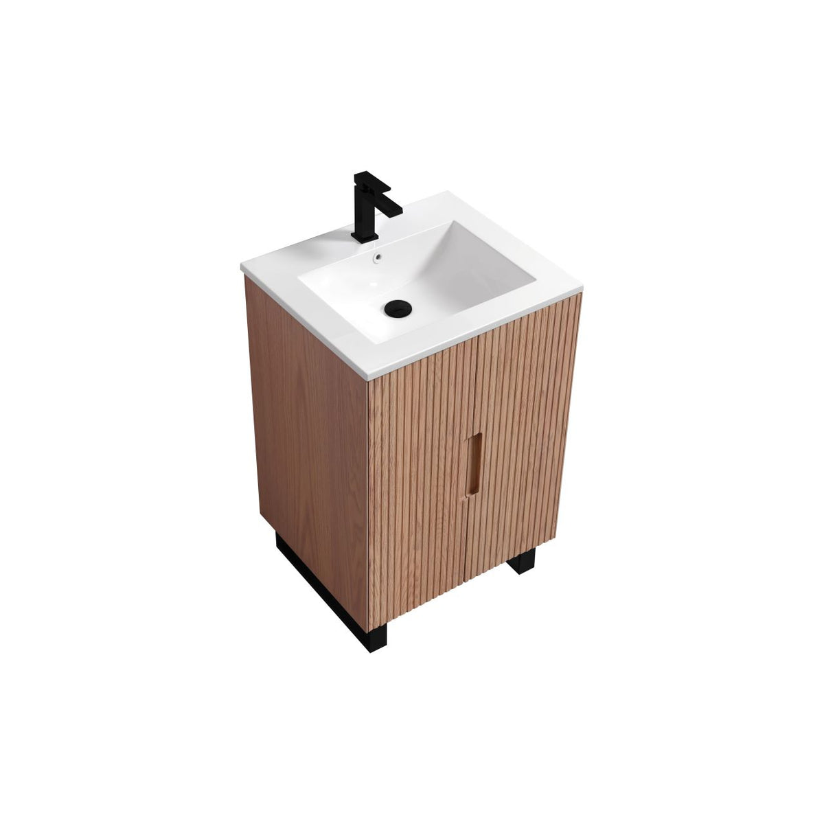 Kube Bath FIORE 24'' Floor Mount Mount Cabinet - Oak Wood - Oakwood / Black Legs (FSKSW24-OAKWOOD-BK)