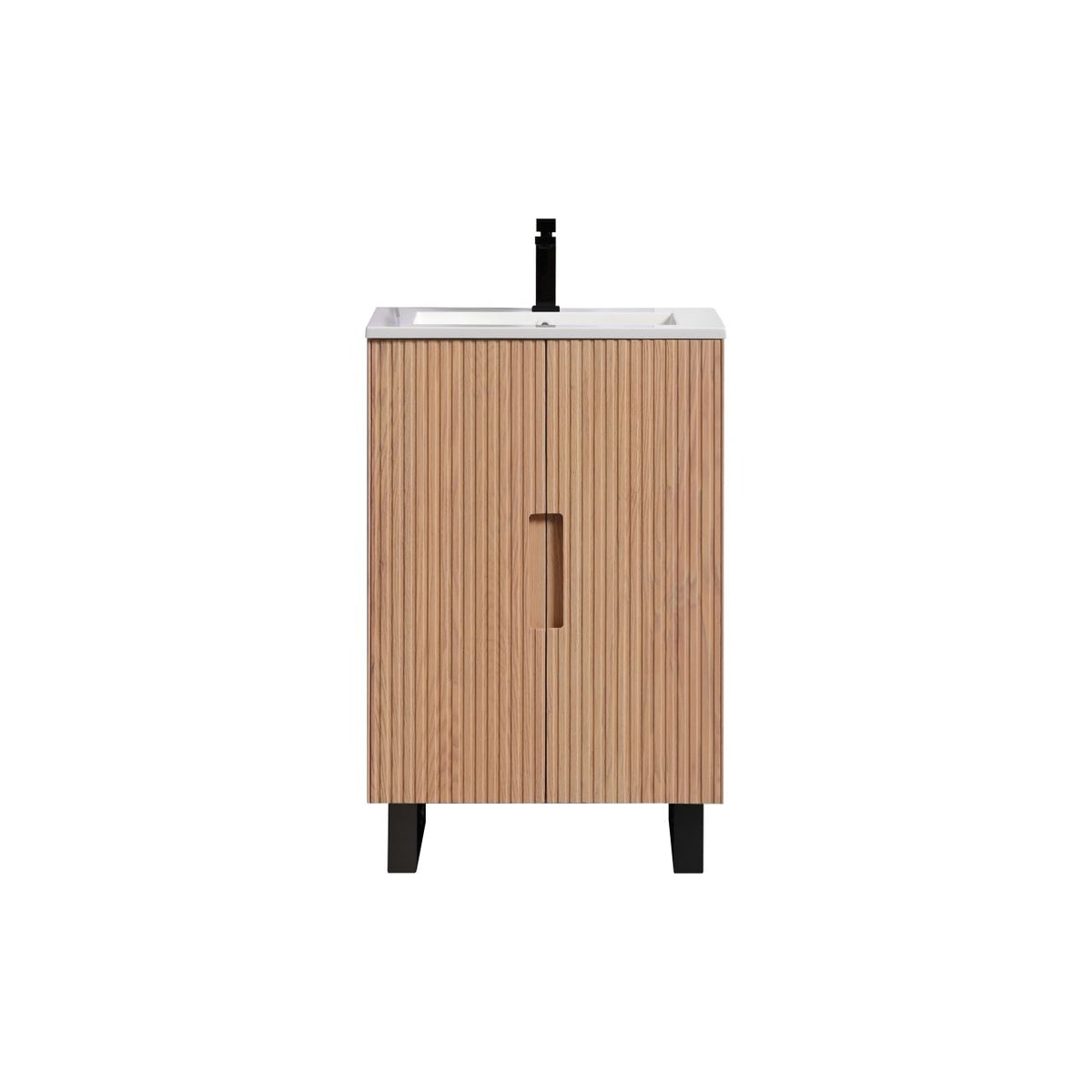Kube Bath FIORE 24'' Floor Mount Mount Cabinet - Oak Wood - Oakwood / Black Legs (FSKSW24-OAKWOOD-BK) view 2