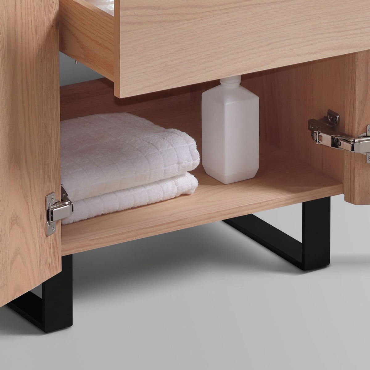 Kube Bath FIORE 60'' Double Sink Floor Mount Cabinet - Oak Wood - Oakwood / Black Legs (FSKSW60D-OAKWOOD-BK) view 15