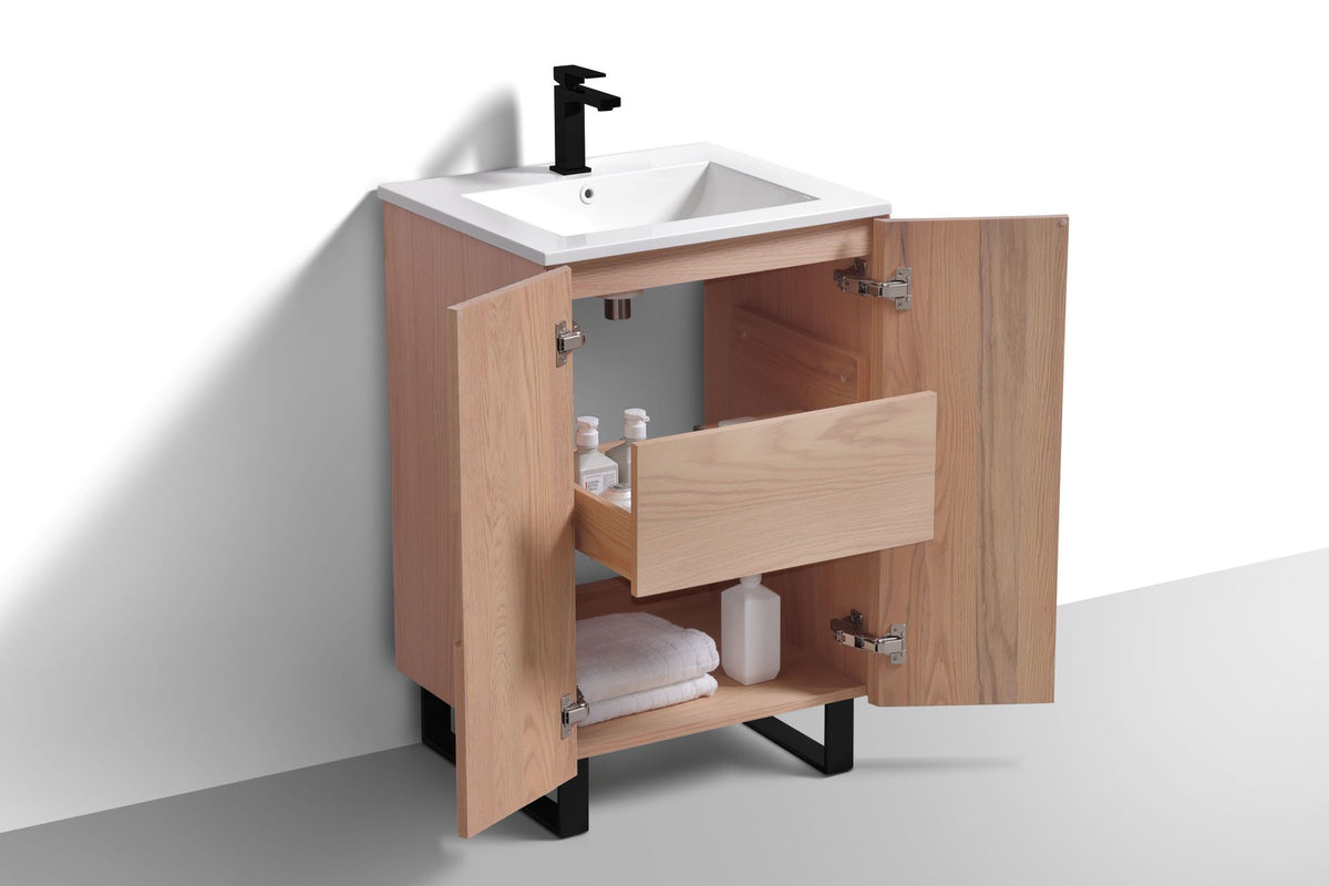 Kube Bath FIORE 24'' Floor Mount Mount Cabinet - Oak Wood - Oakwood / Black Legs (FSKSW24-OAKWOOD-BK) view 8