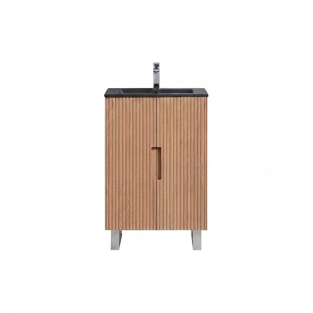 Kube Bath FIORE 24'' Floor Mount Mount Cabinet - Oak Wood - Oakwood / Chrome Legs (FSKSW24-OAKWOOD-CH) view 3