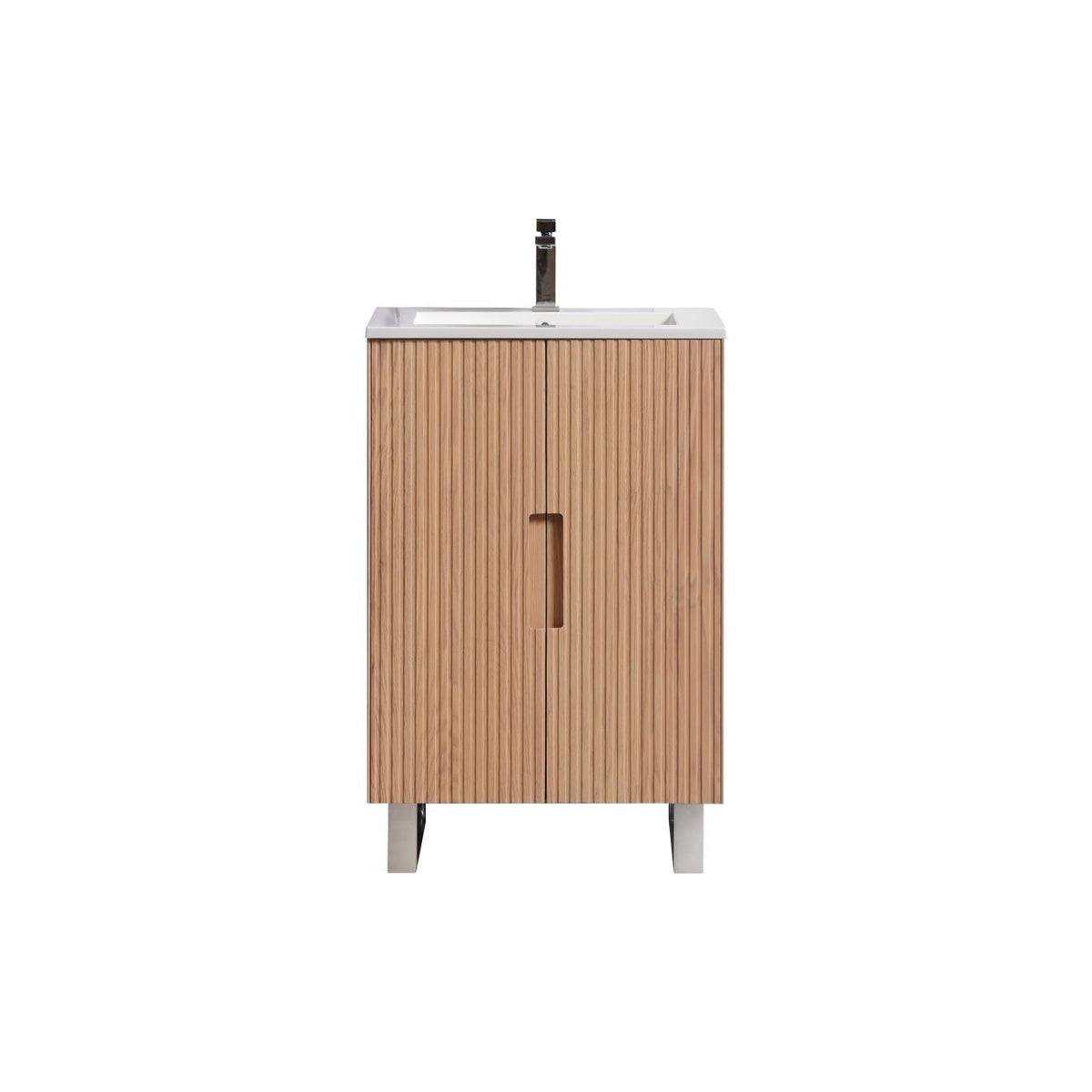 Kube Bath FIORE 24'' Floor Mount Mount Cabinet - Oak Wood - Oakwood / Chrome Legs (FSKSW24-OAKWOOD-CH) view 2
