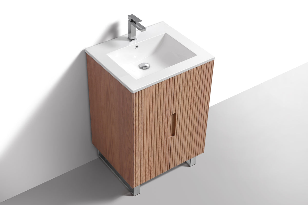 Kube Bath FIORE 24'' Floor Mount Mount Cabinet - Oak Wood - Oakwood / Chrome Legs (FSKSW24-OAKWOOD-CH) view 6