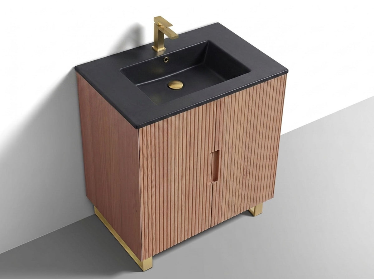 Kube Bath FIORE 32'' Floor Mount Cabinet - Oak Wood - Oakwood / Brushed Gold Legs (FSKSW32-OAKWOOD-GOLD) view 7