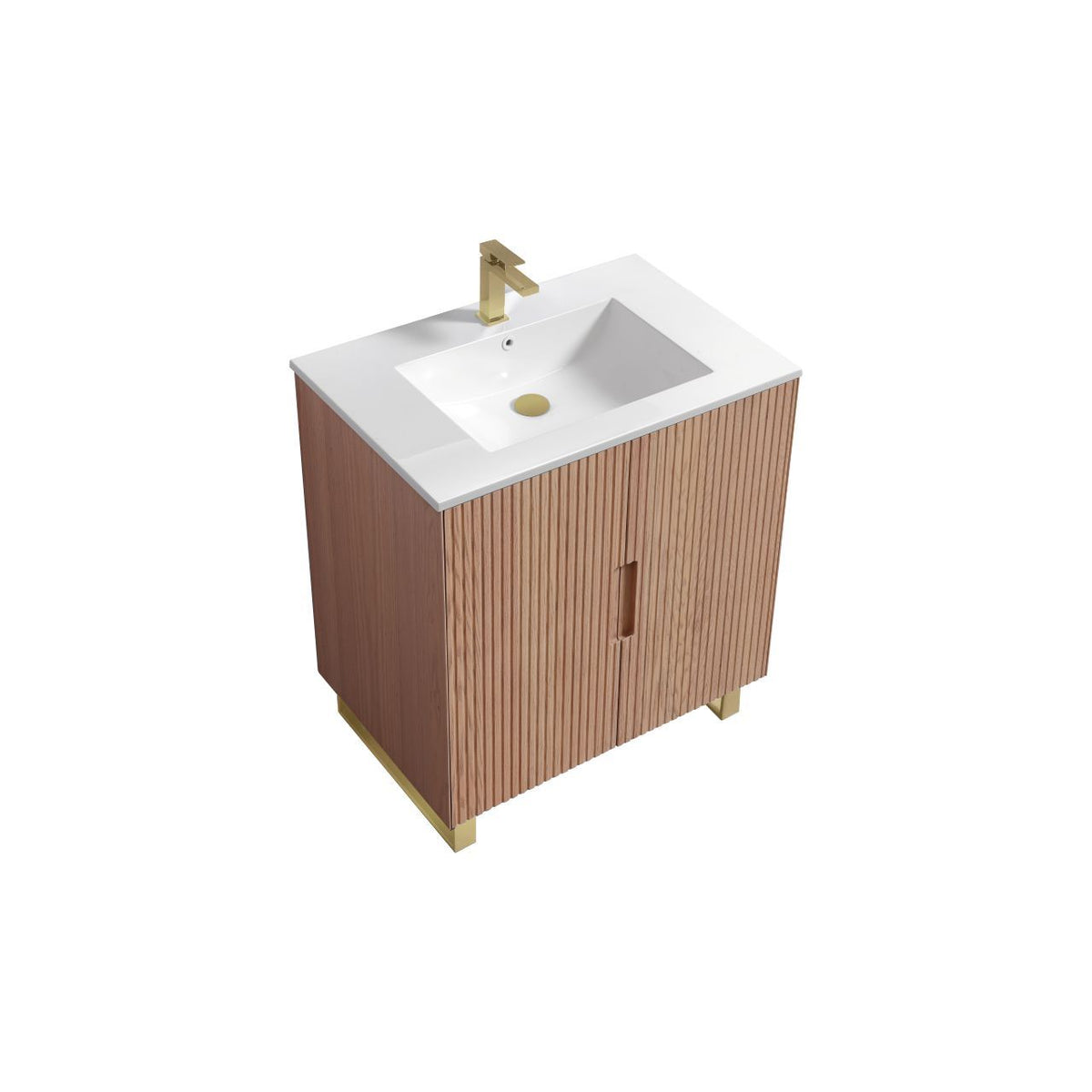 Kube Bath FIORE 32'' Floor Mount Cabinet - Oak Wood - Oakwood / Brushed Gold Legs (FSKSW32-OAKWOOD-GOLD)