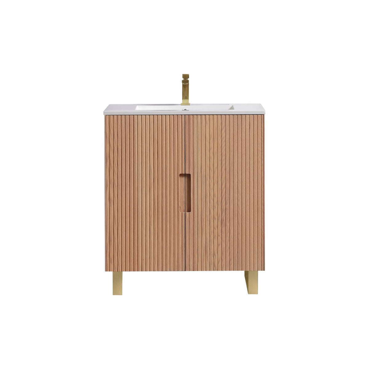 Kube Bath FIORE 32'' Floor Mount Cabinet - Oak Wood - Oakwood / Brushed Gold Legs (FSKSW32-OAKWOOD-GOLD) view 2
