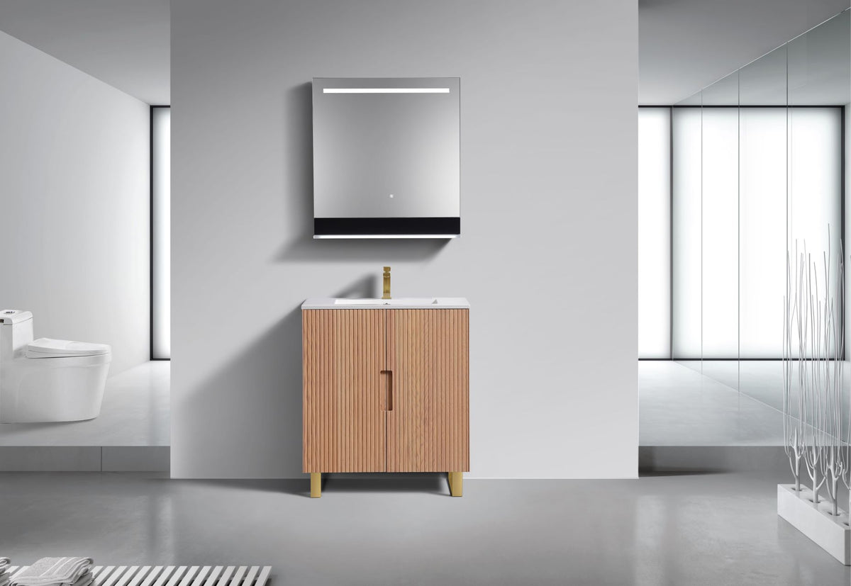 Kube Bath FIORE 32'' Floor Mount Cabinet - Oak Wood - Oakwood / Brushed Gold Legs (FSKSW32-OAKWOOD-GOLD) view 5