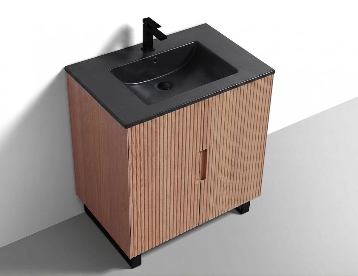 Kube Bath FIORE 32'' Floor Mount Cabinet - Oak Wood - Oakwood / Black Legs (FSKSW32-OAKWOOD-BK) view 7