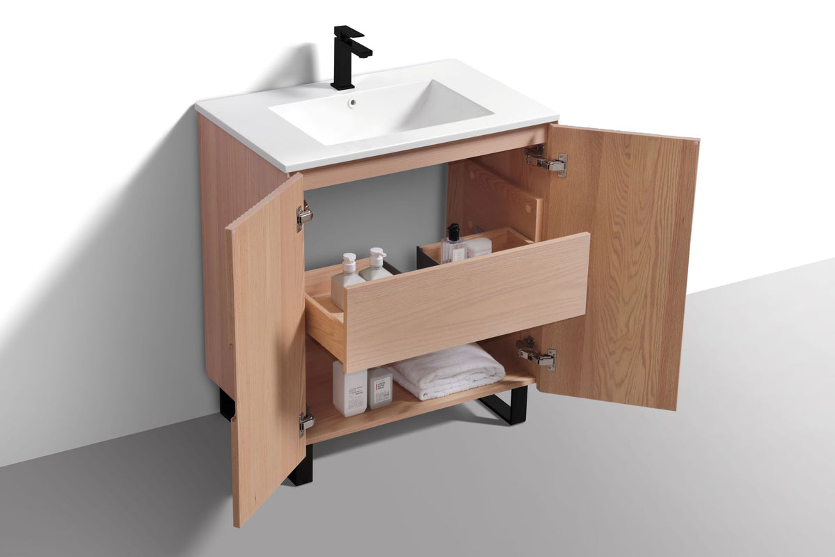 Kube Bath FIORE 32'' Floor Mount Cabinet - Oak Wood - Oakwood / Black Legs (FSKSW32-OAKWOOD-BK) view 8