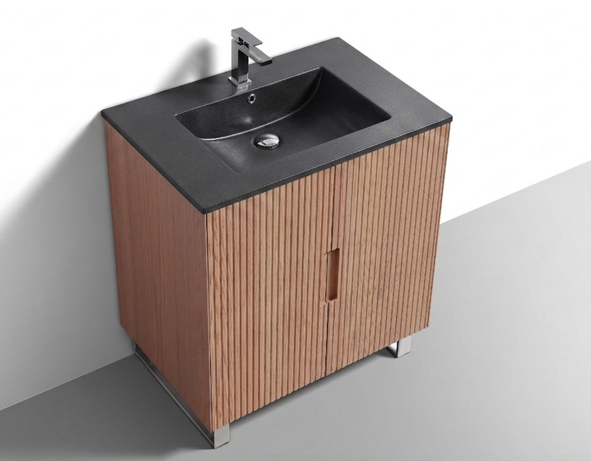 Kube Bath FIORE 32'' Floor Mount Cabinet - Oak Wood - Oakwood / Chrome Legs (FSKSW32-OAKWOOD-CH) view 6