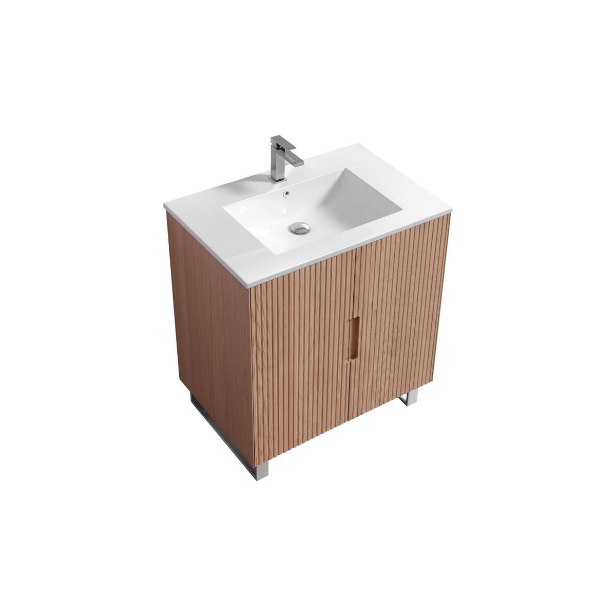 Kube Bath FIORE 32'' Floor Mount Cabinet - Oak Wood - Oakwood / Chrome Legs (FSKSW32-OAKWOOD-CH)