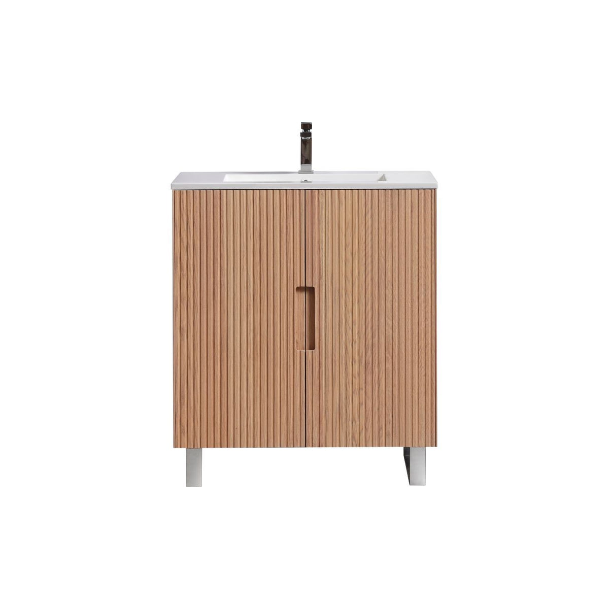Kube Bath FIORE 32'' Floor Mount Cabinet - Oak Wood - Oakwood / Chrome Legs (FSKSW32-OAKWOOD-CH) view 2