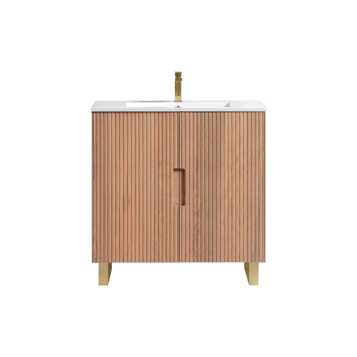 Kube Bath FIORE 36'' Floor Mount Cabinet - Oak Wood - Oakwood / Brushed Gold Legs (FSKSW36-OAKWOOD-GOLD) view 2