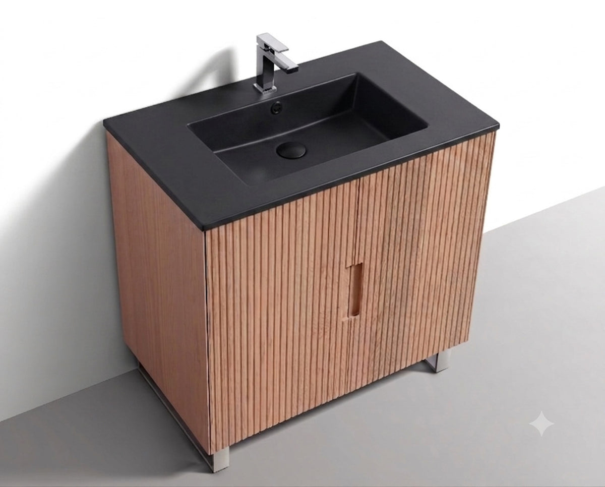 Kube Bath FIORE 36'' Floor Mount Cabinet - Oak Wood - Oakwood / Chrome Legs (FSKSW36-OAKWOOD-CH) view 6