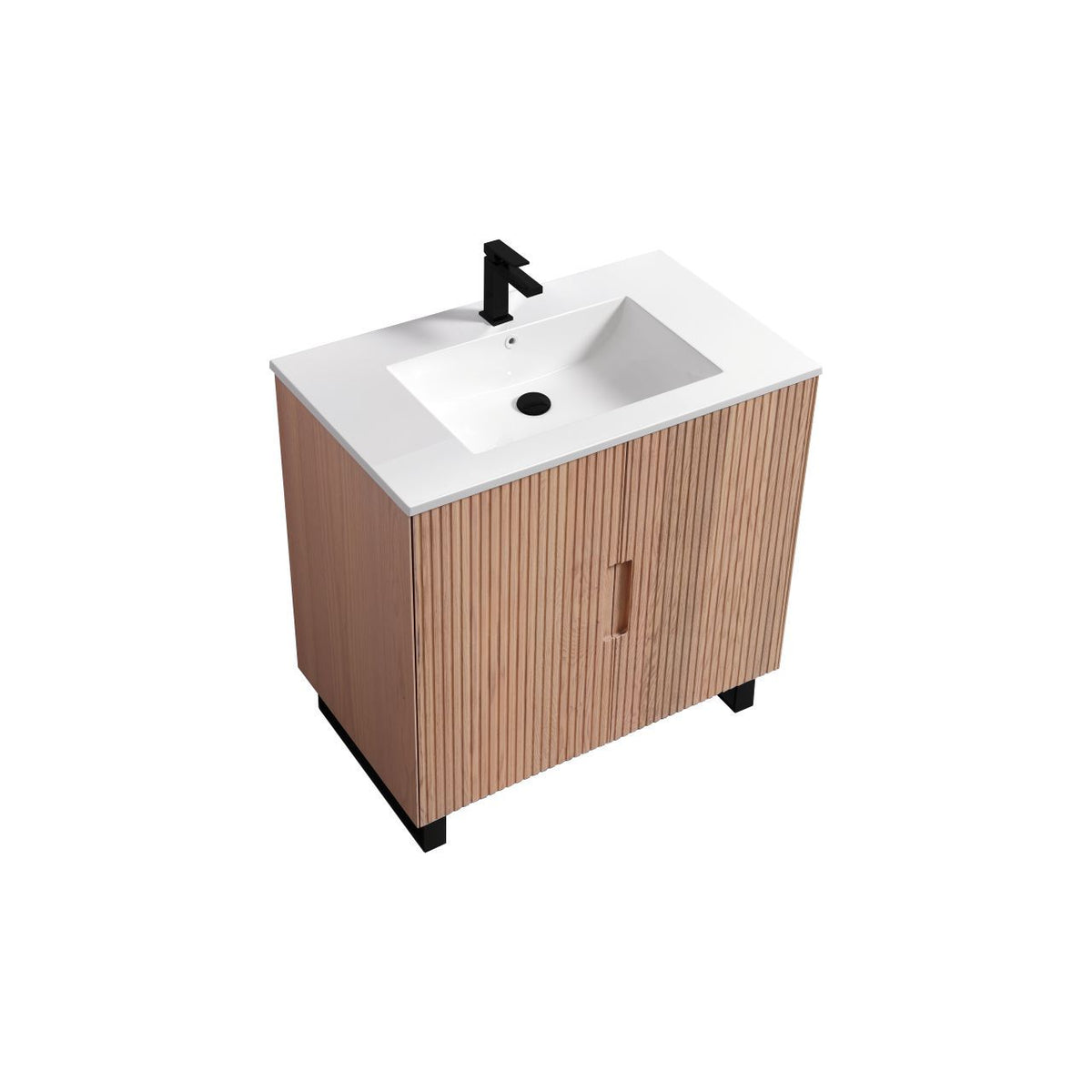 Kube Bath FIORE 36'' Floor Mount Cabinet - Oak Wood - Oakwood / Black Legs (FSKSW36-OAKWOOD-BK)