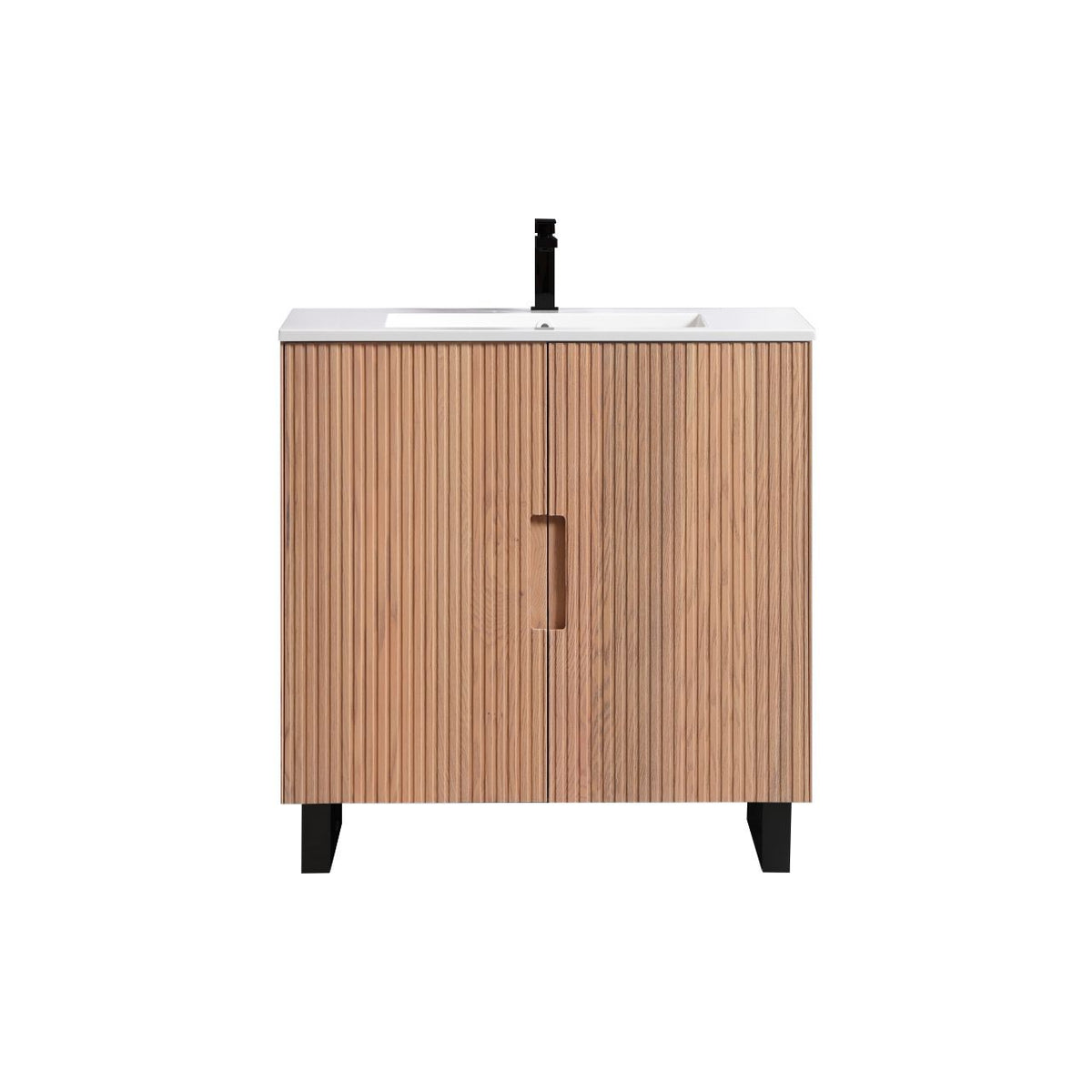 Kube Bath FIORE 36'' Floor Mount Cabinet - Oak Wood - Oakwood / Black Legs (FSKSW36-OAKWOOD-BK) view 2