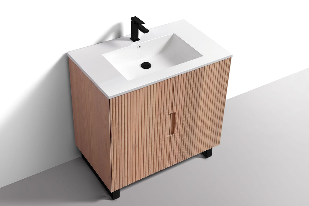 Kube Bath FIORE 36'' Floor Mount Cabinet - Oak Wood - Oakwood / Black Legs (FSKSW36-OAKWOOD-BK) view 5