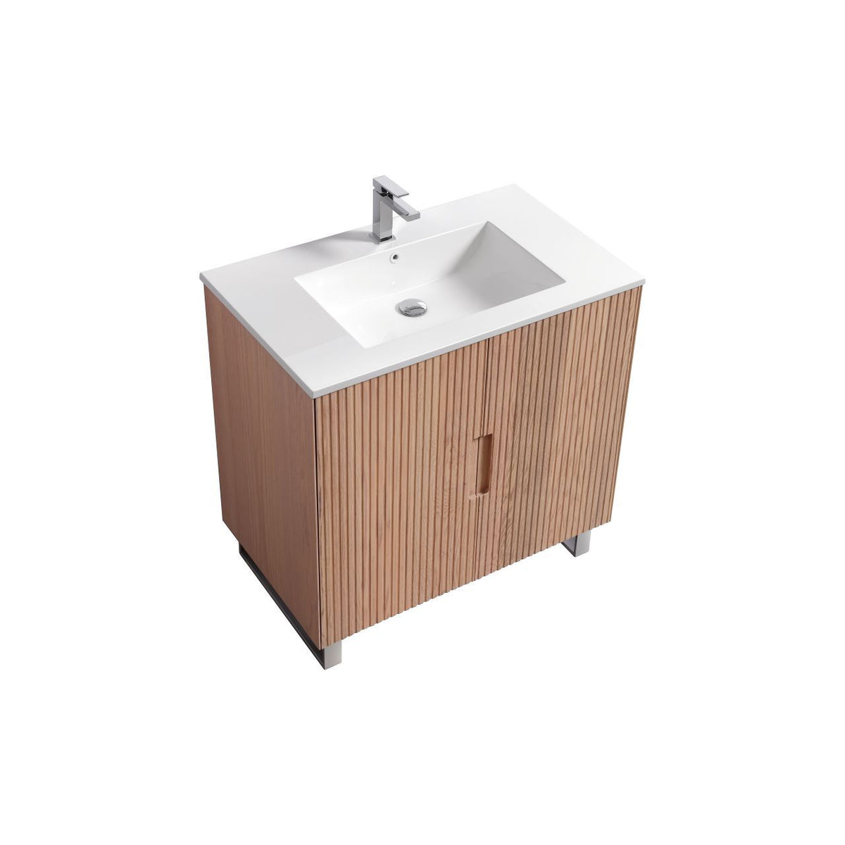 Kube Bath FIORE 36'' Floor Mount Cabinet - Oak Wood - Oakwood / Chrome Legs (FSKSW36-OAKWOOD-CH)
