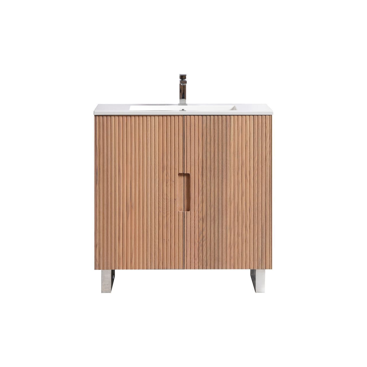 Kube Bath FIORE 36'' Floor Mount Cabinet - Oak Wood - Oakwood / Chrome Legs (FSKSW36-OAKWOOD-CH) view 2
