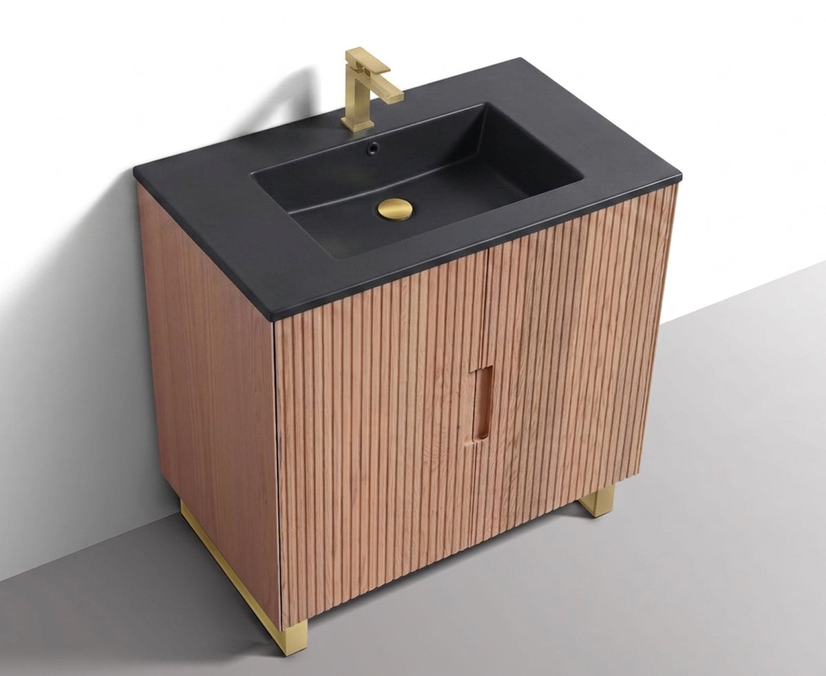 Kube Bath FIORE 36'' Floor Mount Cabinet - Oak Wood - Oakwood / Brushed Gold Legs (FSKSW36-OAKWOOD-GOLD) view 6