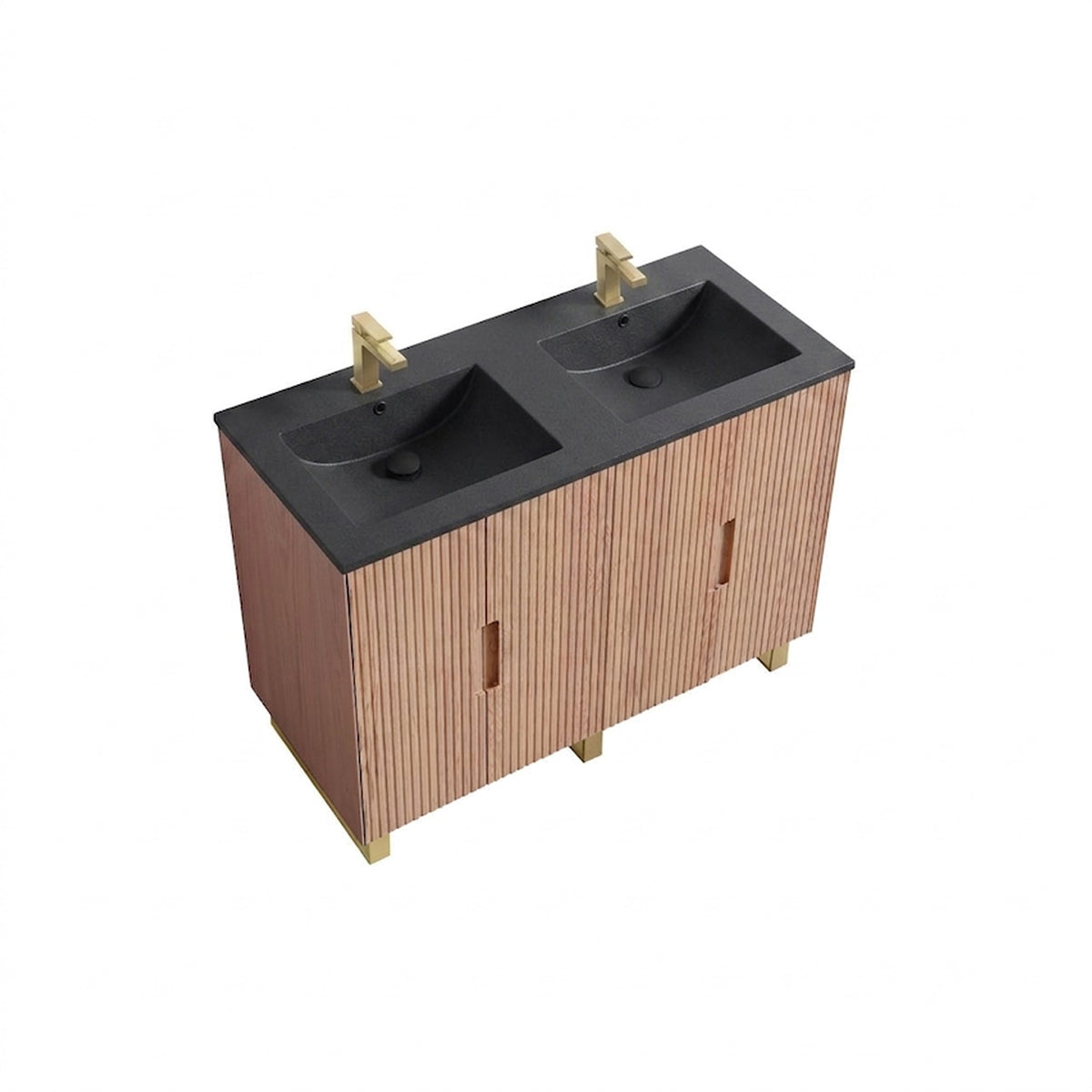Kube Bath FIORE 48'' Double Sink Floor Mount Cabinet - Oak Wood - Oakwood / Brushed Gold Legs (FSKSW48D-OAKWOOD-GOLD) view 2