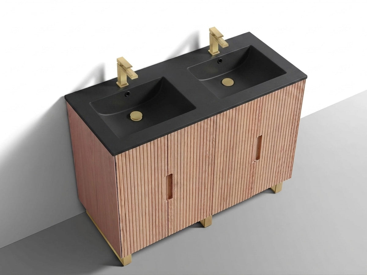 Kube Bath FIORE 48'' Double Sink Floor Mount Cabinet - Oak Wood - Oakwood / Brushed Gold Legs (FSKSW48D-OAKWOOD-GOLD) view 7