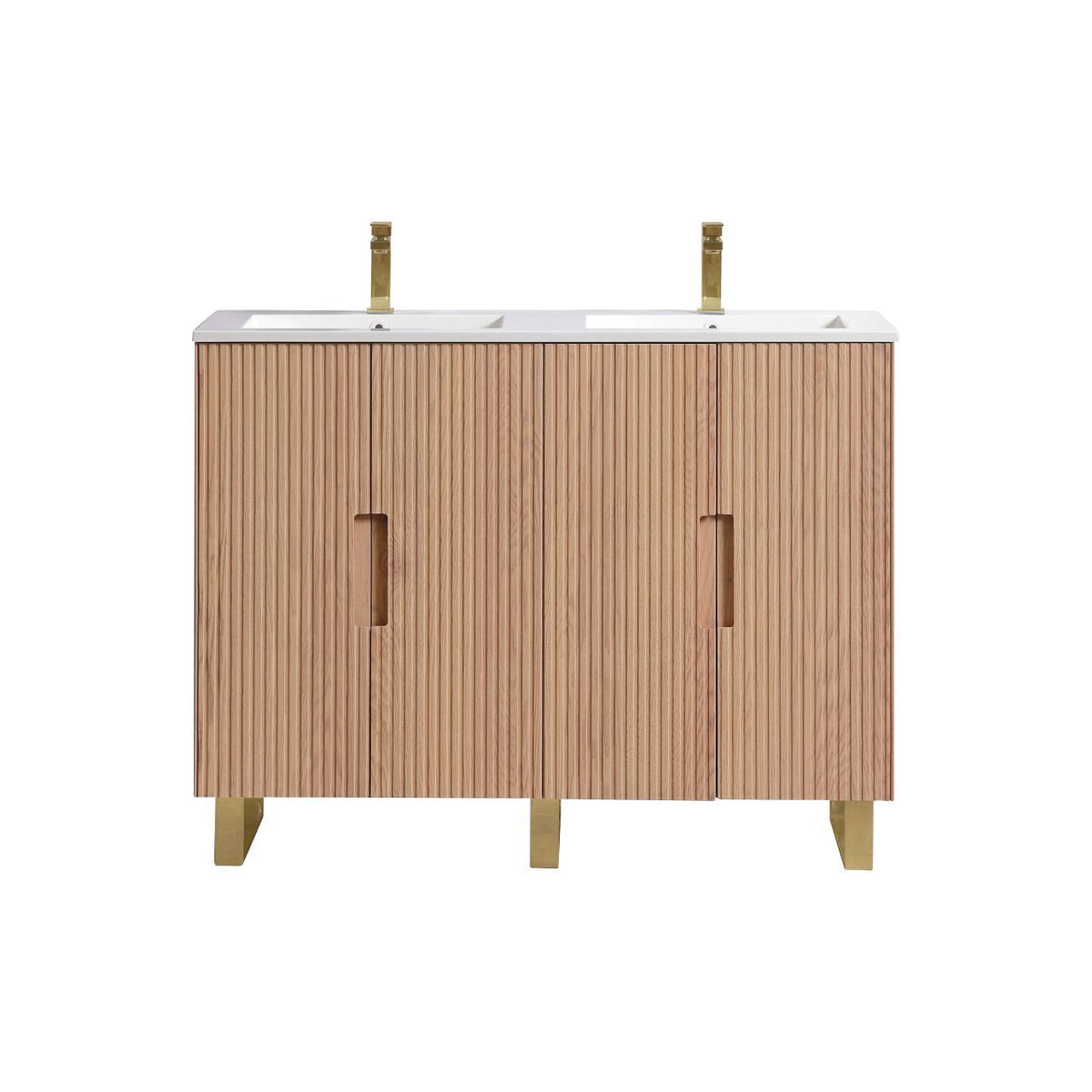 Kube Bath FIORE 48'' Double Sink Floor Mount Cabinet - Oak Wood - Oakwood / Brushed Gold Legs (FSKSW48D-OAKWOOD-GOLD) view 3