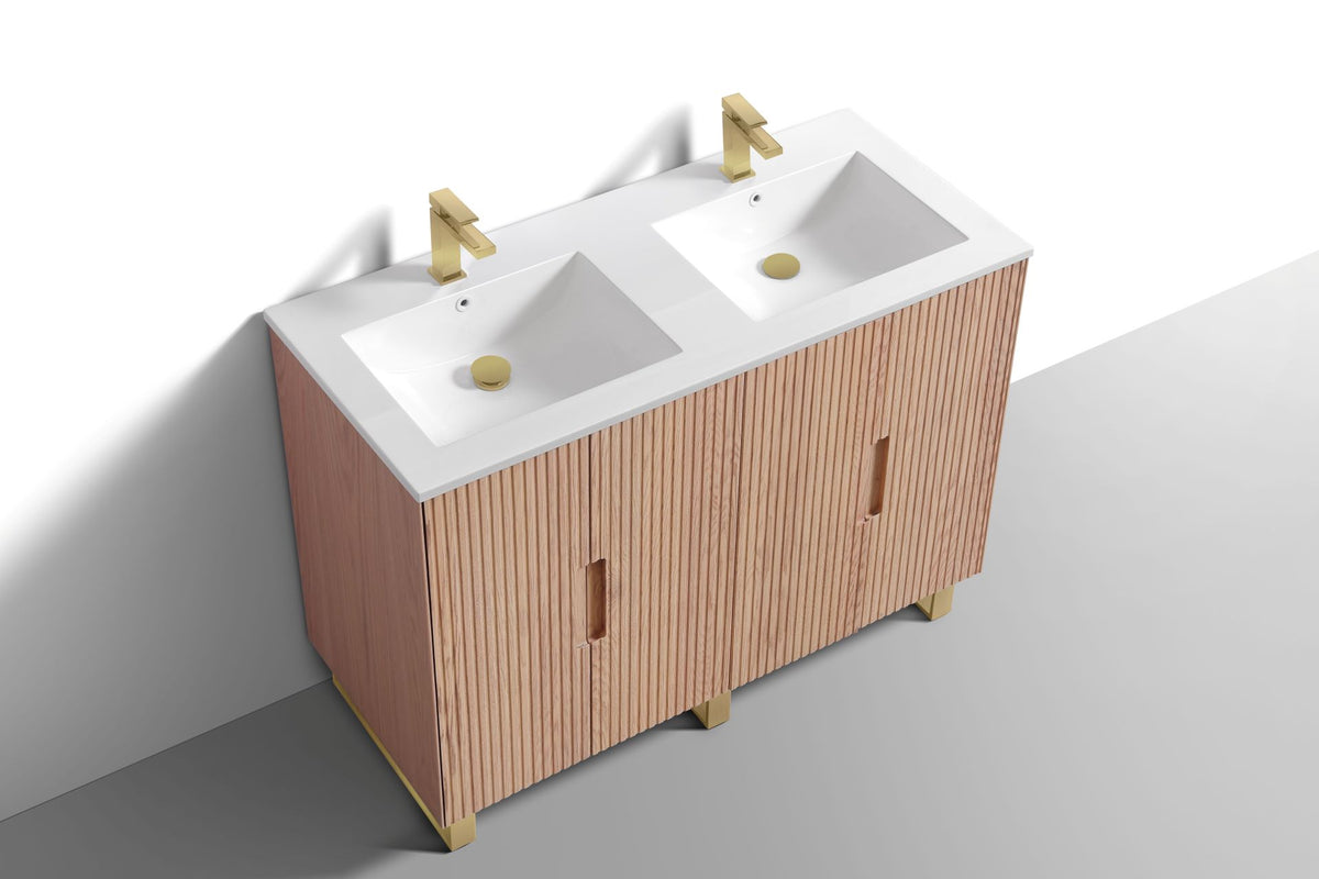 Kube Bath FIORE 48'' Double Sink Floor Mount Cabinet - Oak Wood - Oakwood / Brushed Gold Legs (FSKSW48D-OAKWOOD-GOLD) view 6