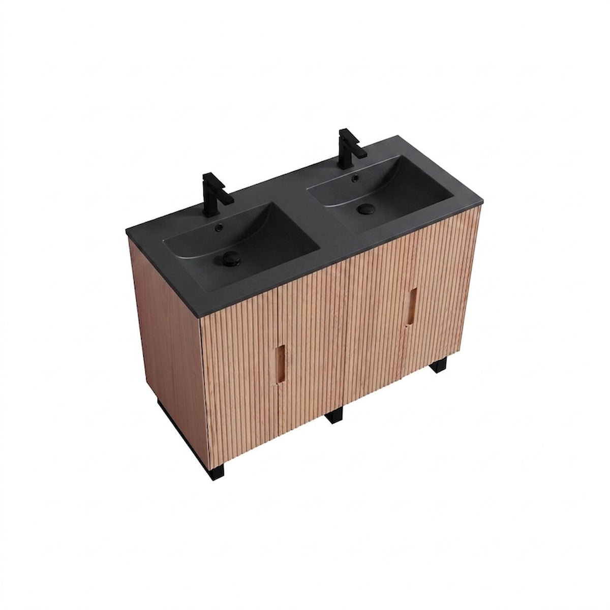 Kube Bath FIORE 48'' Double Sink Floor Mount Cabinet - Oak Wood - Oakwood / Black Legs (FSKSW48D-OAKWOOD-BK) view 2