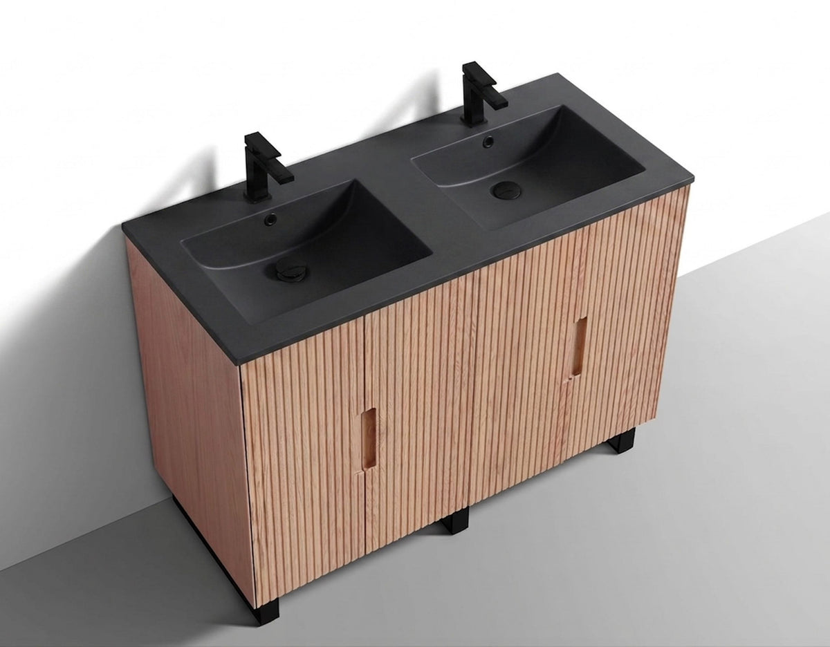Kube Bath FIORE 48'' Double Sink Floor Mount Cabinet - Oak Wood - Oakwood / Black Legs (FSKSW48D-OAKWOOD-BK) view 7