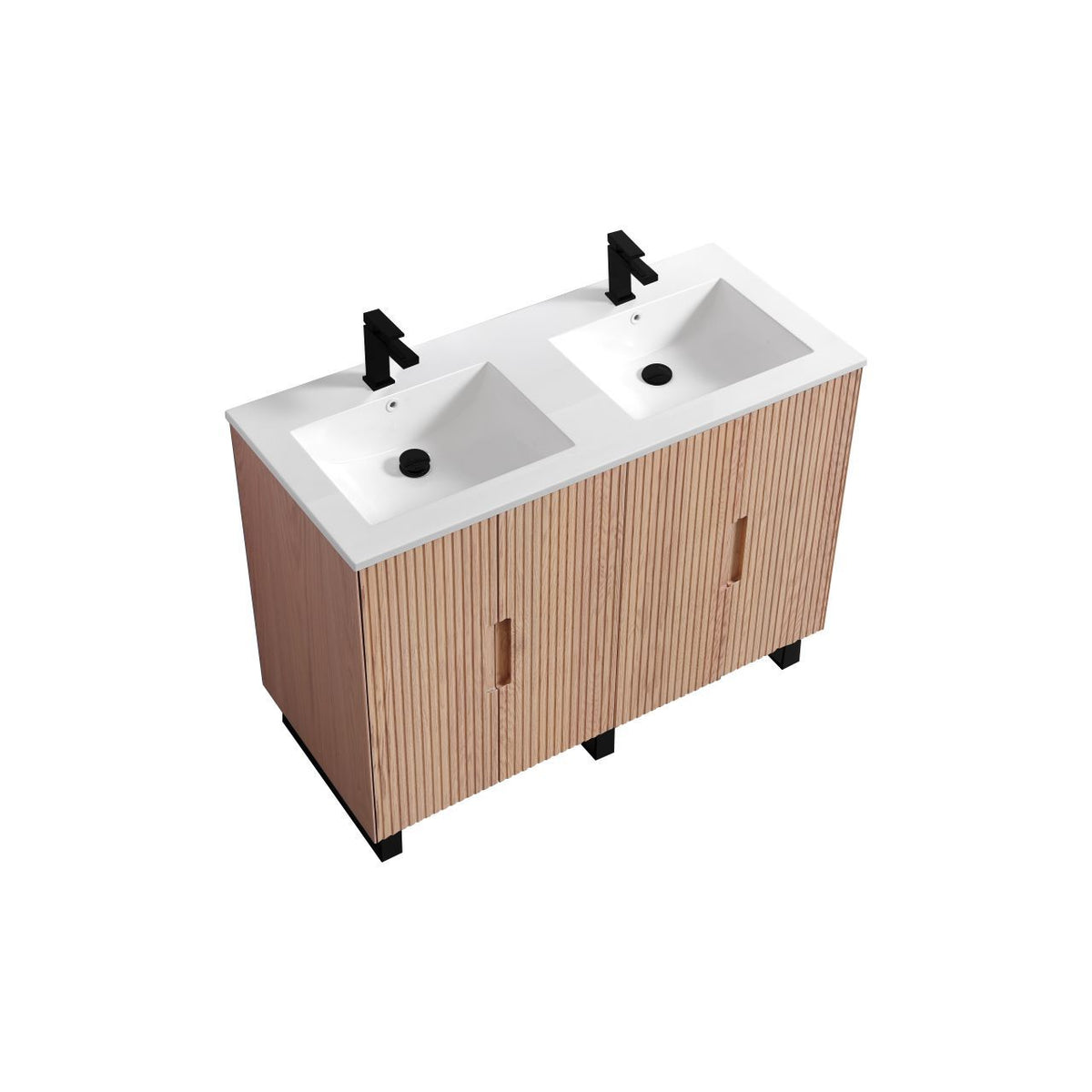 Kube Bath FIORE 48'' Double Sink Floor Mount Cabinet - Oak Wood - Oakwood / Black Legs (FSKSW48D-OAKWOOD-BK)