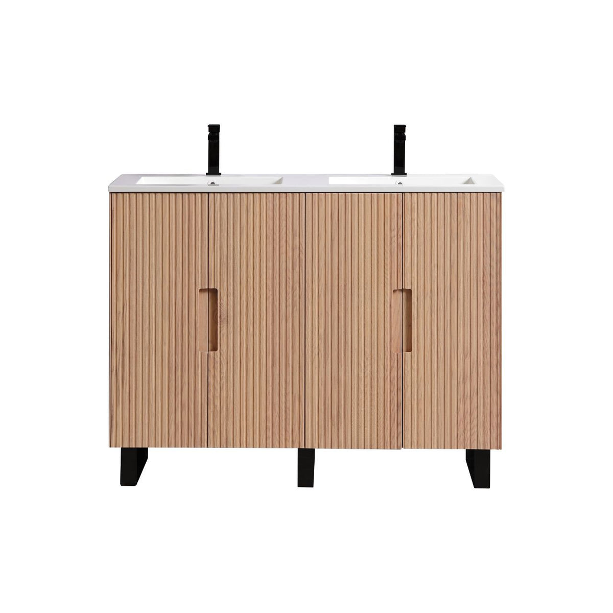 Kube Bath FIORE 48'' Double Sink Floor Mount Cabinet - Oak Wood - Oakwood / Black Legs (FSKSW48D-OAKWOOD-BK) view 3