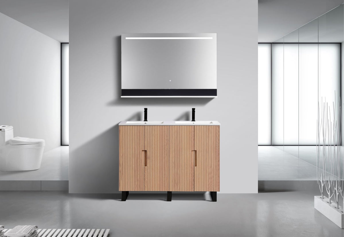 Kube Bath FIORE 48'' Double Sink Floor Mount Cabinet - Oak Wood - Oakwood / Black Legs (FSKSW48D-OAKWOOD-BK) view 5