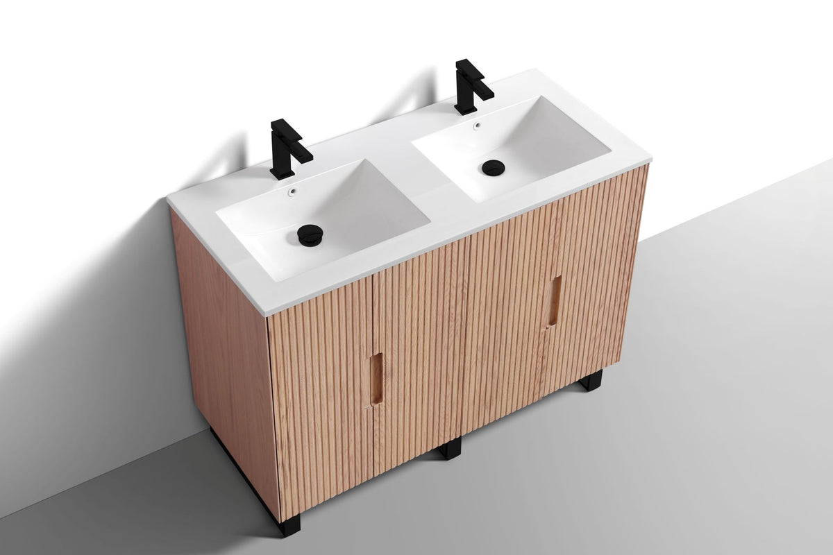 Kube Bath FIORE 48'' Double Sink Floor Mount Cabinet - Oak Wood - Oakwood / Black Legs (FSKSW48D-OAKWOOD-BK) view 6