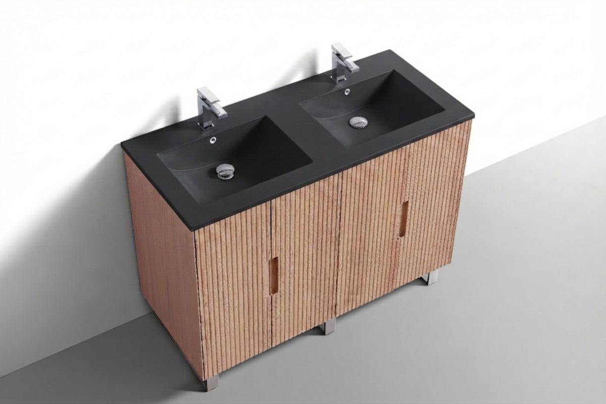Kube Bath FIORE 48'' Double Sink Floor Mount Cabinet - Oak Wood - Oakwood / Chrome Legs (FSKSW48D-OAKWOOD-CH) view 7