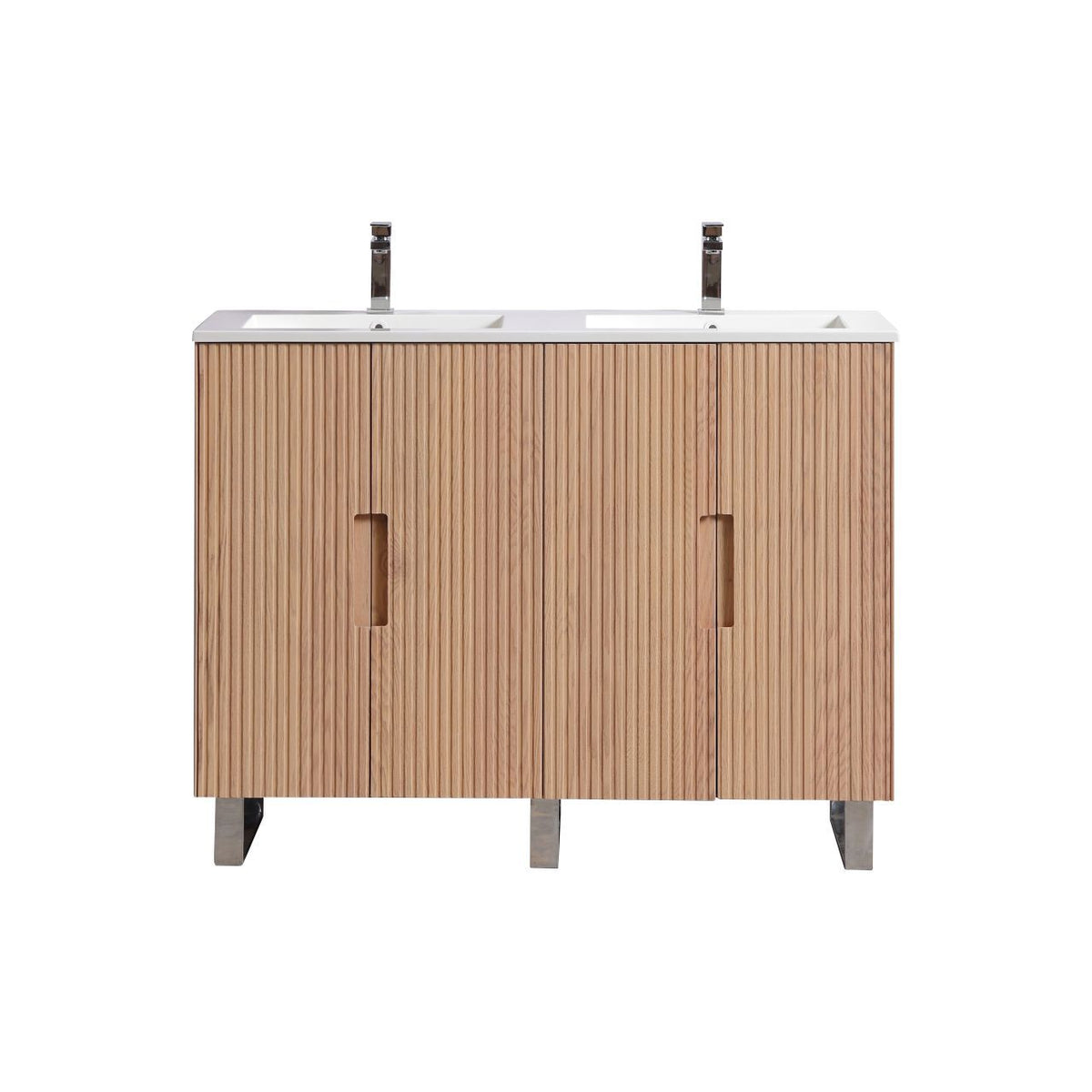 Kube Bath FIORE 48'' Double Sink Floor Mount Cabinet - Oak Wood - Oakwood / Chrome Legs (FSKSW48D-OAKWOOD-CH) view 3