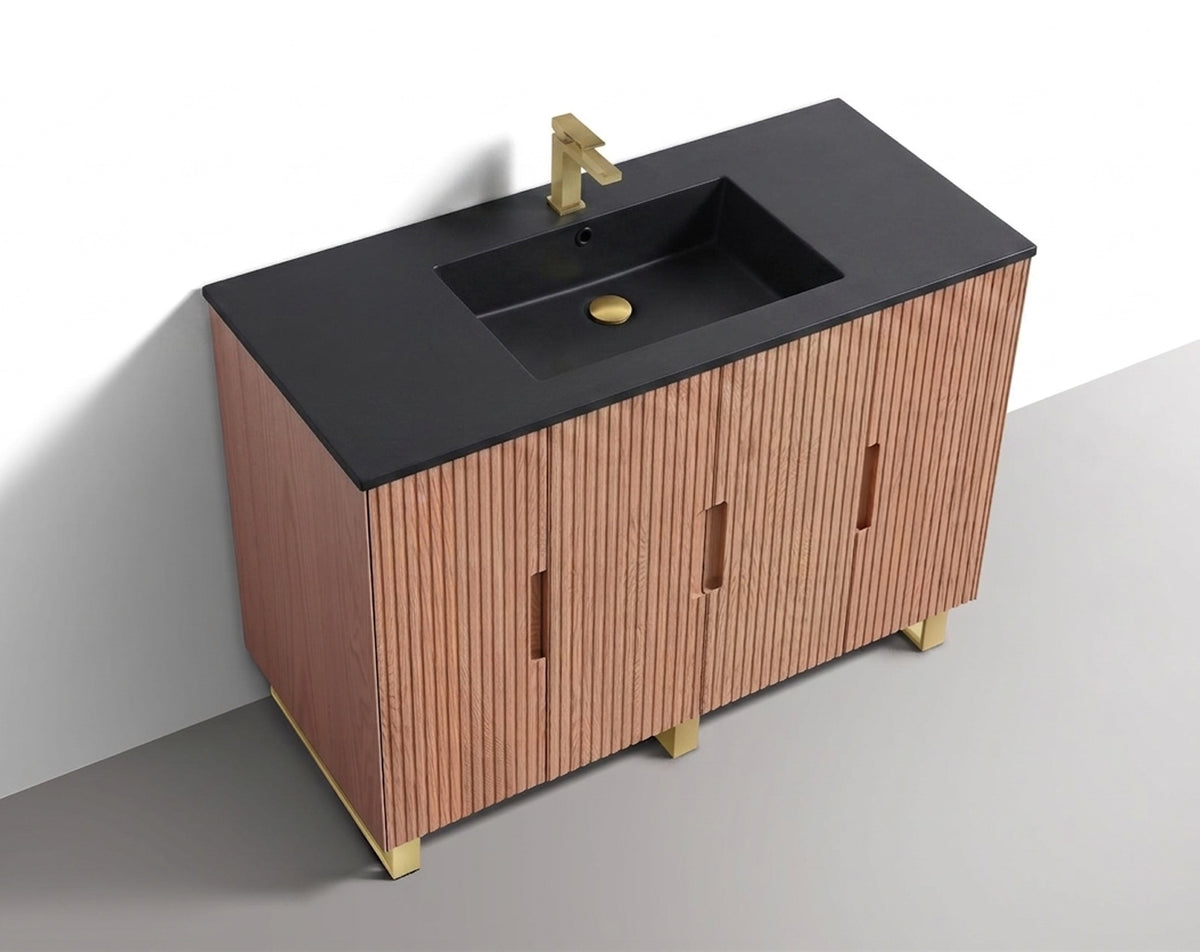Kube Bath FIORE 48'' Single Sink Floor Mount Cabinet - Oak Wood - Oakwood / Brushed Gold Legs (FSKSW48S-OAKWOOD-GOLD) view 6