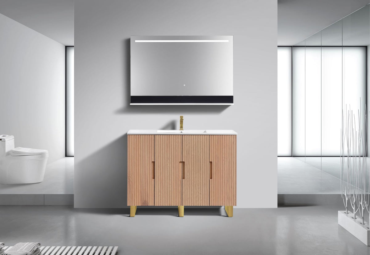 Kube Bath FIORE 48'' Single Sink Floor Mount Cabinet - Oak Wood - Oakwood / Brushed Gold Legs (FSKSW48S-OAKWOOD-GOLD) view 4