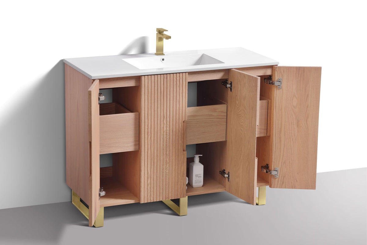 Kube Bath FIORE 48'' Single Sink Floor Mount Cabinet - Oak Wood - Oakwood / Brushed Gold Legs (FSKSW48S-OAKWOOD-GOLD) view 7