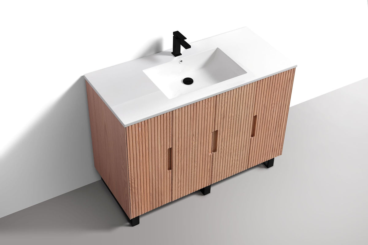 Kube Bath FIORE 48'' Single Sink Floor Mount Cabinet - Oak Wood - Oakwood / Black Legs (FSKSW48S-OAKWOOD-BK) view 5