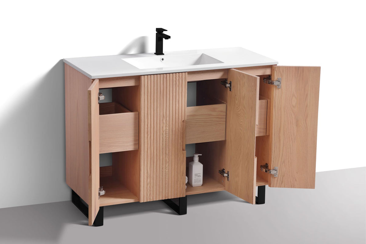 Kube Bath FIORE 48'' Single Sink Floor Mount Cabinet - Oak Wood - Oakwood / Black Legs (FSKSW48S-OAKWOOD-BK) view 7