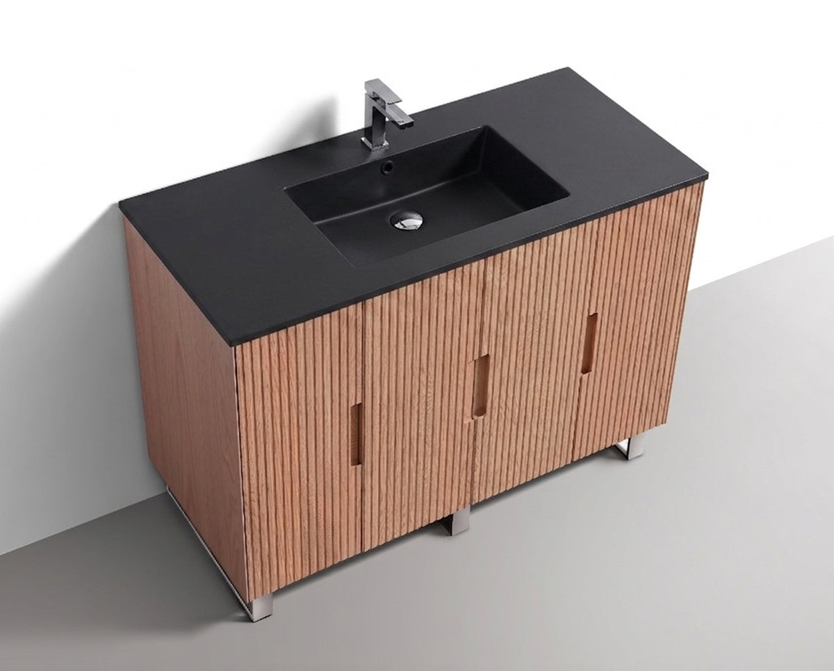 Kube Bath FIORE 48'' Single Sink Floor Mount Cabinet - Oak Wood - Oakwood / Chrome Legs (FSKSW48S-OAKWOOD-CH) view 6