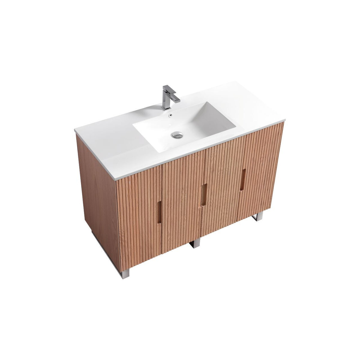 Kube Bath FIORE 48'' Single Sink Floor Mount Cabinet - Oak Wood - Oakwood / Chrome Legs (FSKSW48S-OAKWOOD-CH)