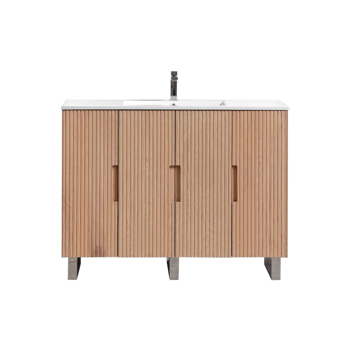 Kube Bath FIORE 48'' Single Sink Floor Mount Cabinet - Oak Wood - Oakwood / Chrome Legs (FSKSW48S-OAKWOOD-CH) view 2