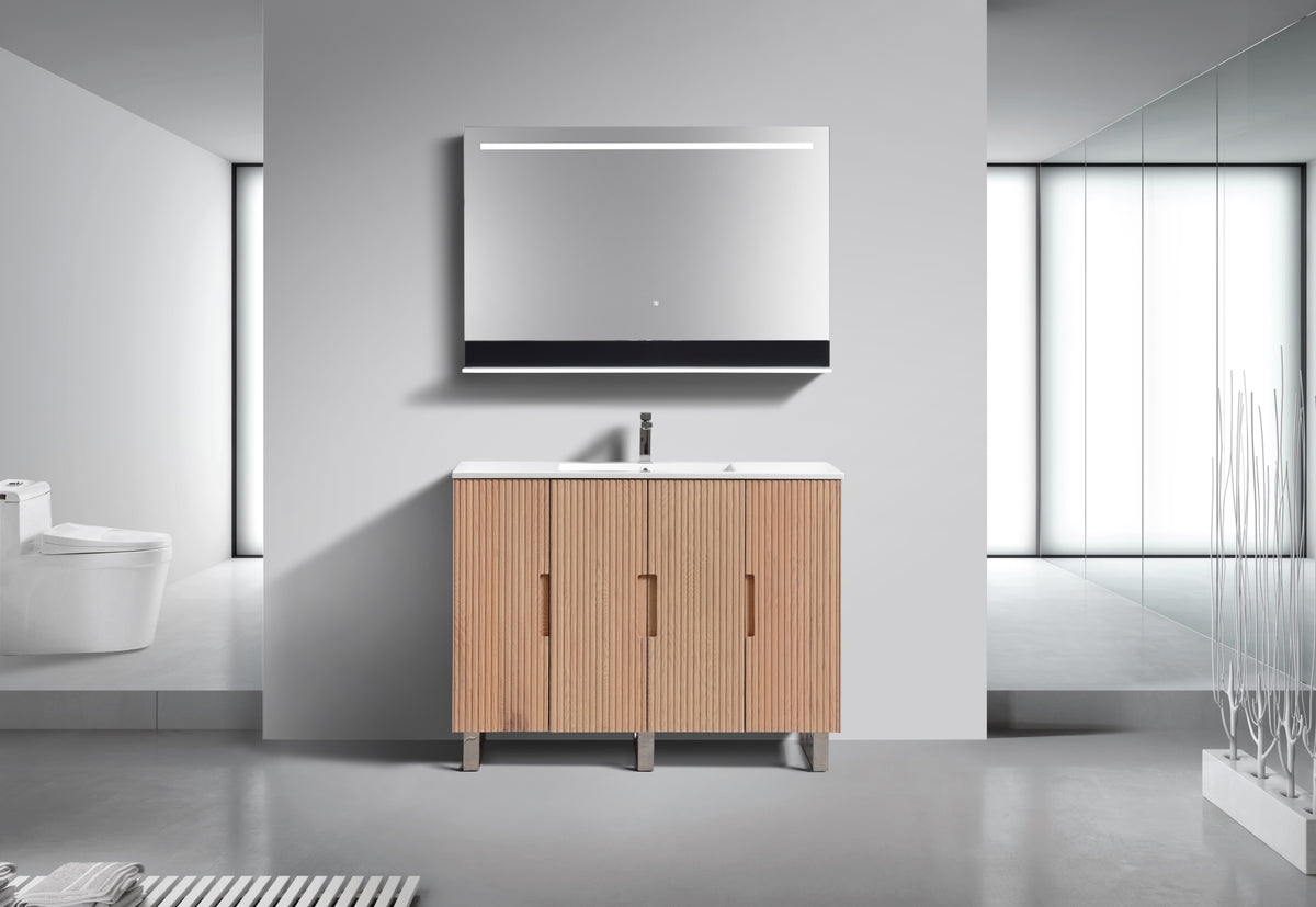 Kube Bath FIORE 48'' Single Sink Floor Mount Cabinet - Oak Wood - Oakwood / Chrome Legs (FSKSW48S-OAKWOOD-CH) view 4